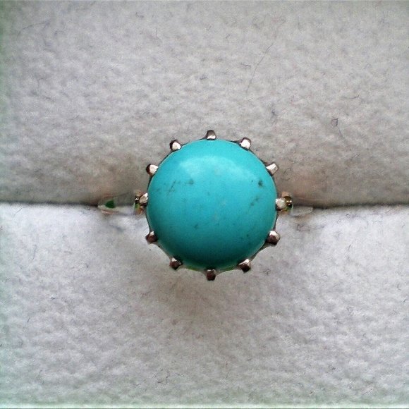 Vintage Russian Russia 14K 583 Rose Pink White Gold Turquoise Solitaire Ring - Picture 2 of 8